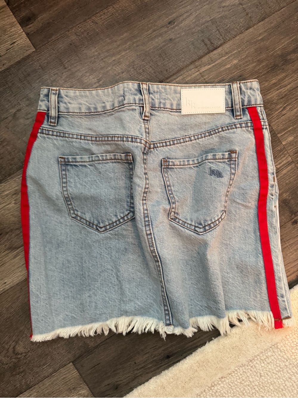 Light Blue Denim Mini Skirt with Red Side Stripe kendall&kylie
